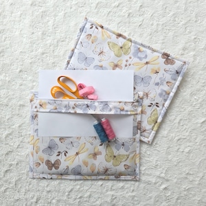 Retro Butterfly Vinyl Project Bag, Cross Stitch Project Bag, Embroidery WIP Bag, Clear Front Craft Organizer,