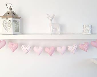 Pink Heart Fabric Garland Toddler Girl Room, Pink Heart Ornament Baby Girl Nursery Baby Shower Garland