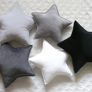 Almohada de terciopelo gris con forma de estrella para decoración de habitación infantil, almohada de terciopelo negro, almohada de constelación de estrellas para guardería, almohada moderna