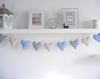 Blue Heart Fabric Garland: Nursery Bunting, Kids Room Decor