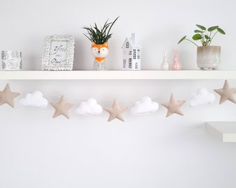 Star and Cloud Garland, Boho Nursery Fabric Garland, boys room decor, safari nursery decor,