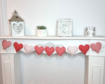 Red Heart Garland Valentines Day Heart Garland, Fall in Love Banner Valentines Decor Red Home Decor Mantel Garland