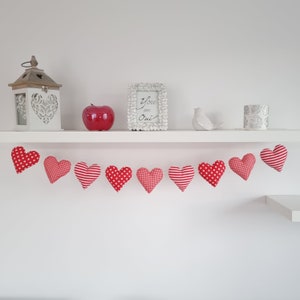 Valentine Red Heart Garland Fall In Love Banner, Valentines Day Decor Bachelorette Heart Garland Fabric Garland,