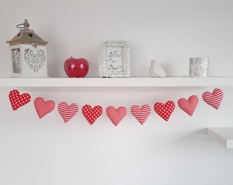 Valentine Red Heart Garland Fall In Love Banner, Valentines Day Decor Bachelorette Heart Garland Fabric Garland,