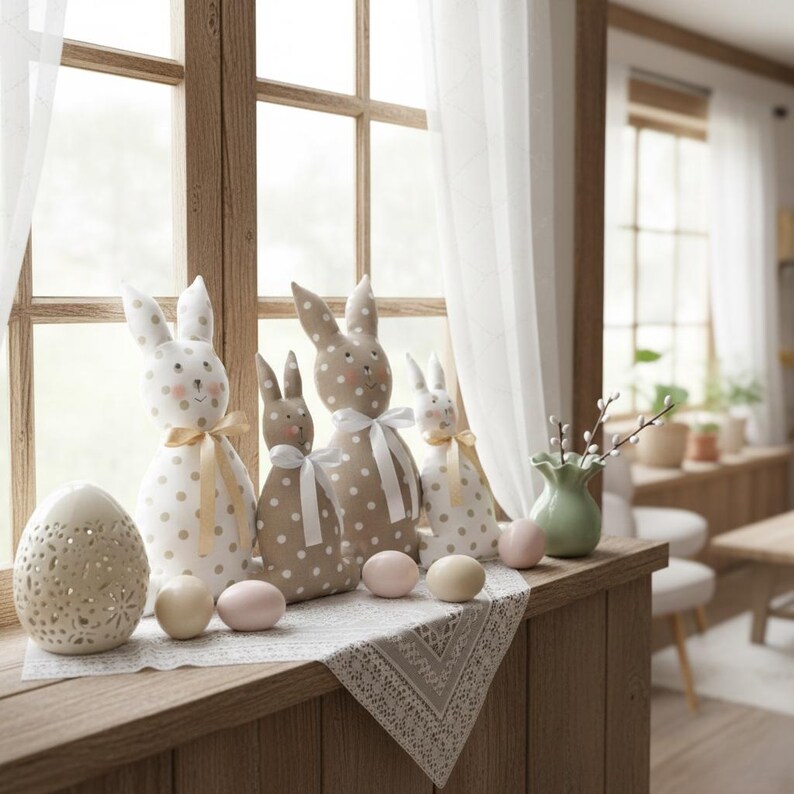 Neutral Rabbit Stuff For Rabbits Neutral Easter Bunny Decor Set, Beige and White Fabric Rabbits ...