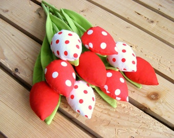 Red Tulips Fabric Flowers Fabric Tulips Spring Flowers Mother's Day Valentine's Day Easter decorations Wedding Bouquet Charm Spring