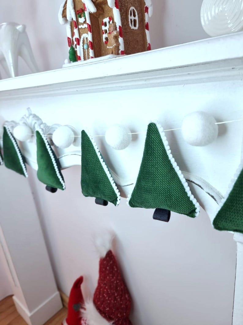 Christmas Tree Garland Christmas Mantel Winter Garland, Burlap Garland
