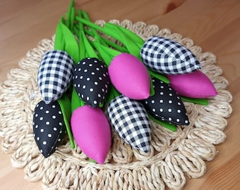 Fabric Tulips Bouquet: Black, Pink & White Scandinavian Decor