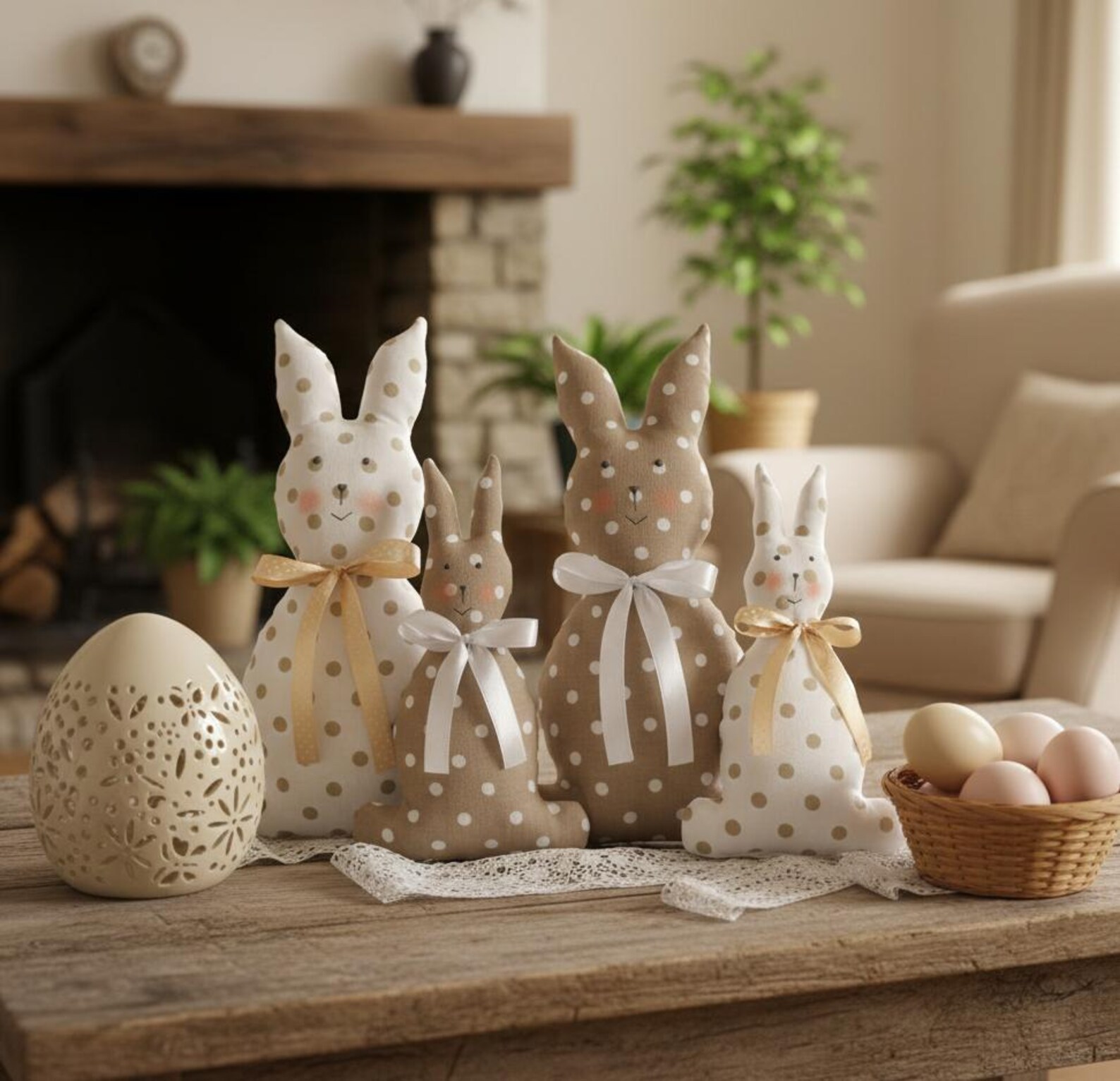 Neutral Rabbit Stuff For Rabbits Neutral Easter Bunny Decor Set, Beige and White Fabric Rabbits ...