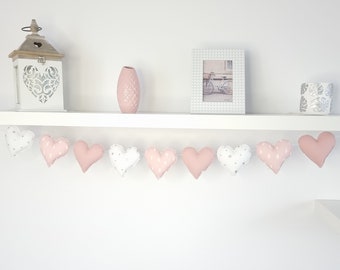 Powder Pink Heart Fabric Garland for Nursery and Weddings , Farmhouse and Birthday Decor, Nursery Decor for Girls and Wedding Banner