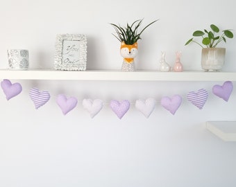 Lavender Heart Fabric Garland Nursery Decor  Kids Room Decor Nursery Bunting
