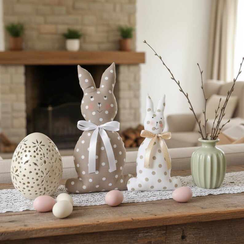 Neutral Rabbit Stuff For Rabbits Neutral Easter Bunny Decor Set, Beige and White Fabric Rabbits ...