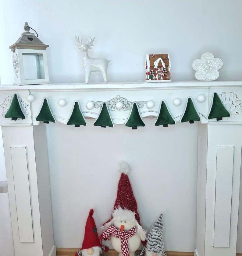 Christmas Tree Garland Christmas Mantel Winter Garland, Burlap Garland