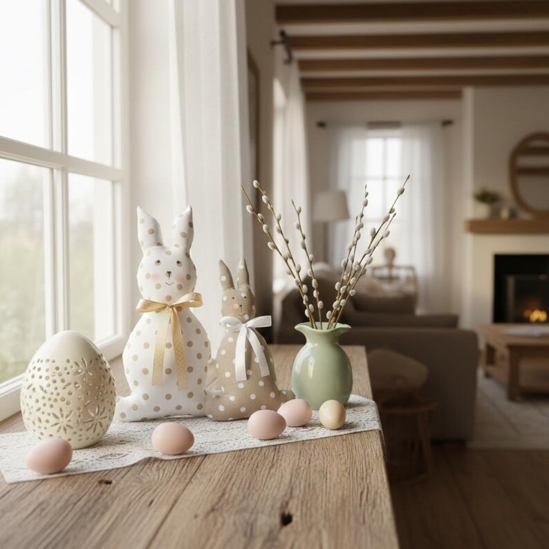 Neutral Rabbit Stuff For Rabbits Neutral Easter Bunny Decor Set, Beige and White Fabric Rabbits ...