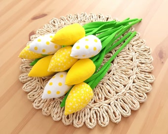 Yellow Tulips Fabric table decoration  tulip flowers Mother's Day gift tulips cozy home decor Flowers Bouquet,anniversary flowers