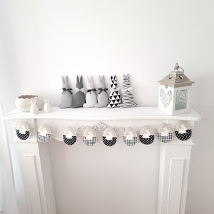 Easter Bunny Fabric Garland: Black & White Farmhouse Banner