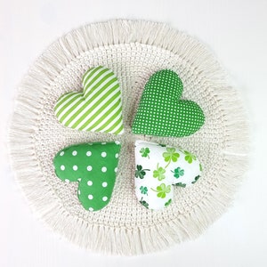St. Patrick&#39;s Fabric Heart Fillers Set of 4, clover decor St. Patty&#39;s Day Bowl Filler Farmhouse St. Patrick&#39;s tiered tray set