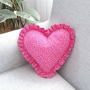 Magenta Heart Pillows Floral Throw Pillow Accent Pillows Grandma Pillow Valentines Pillow