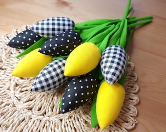 Fabric Tulip Bouquet: Black, Yellow & White Scandinavian Decor