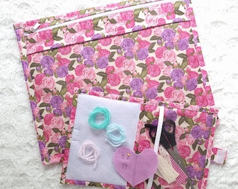 Bolsa personalizada para proyectos de rosas florales: punto de cruz, costura y crochet (13 x 11)