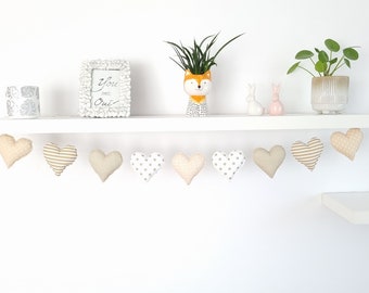 Beige Heart Garland Boho Nursery Decor, Beige Wall art heart decor, home decor boho, wedding garland,