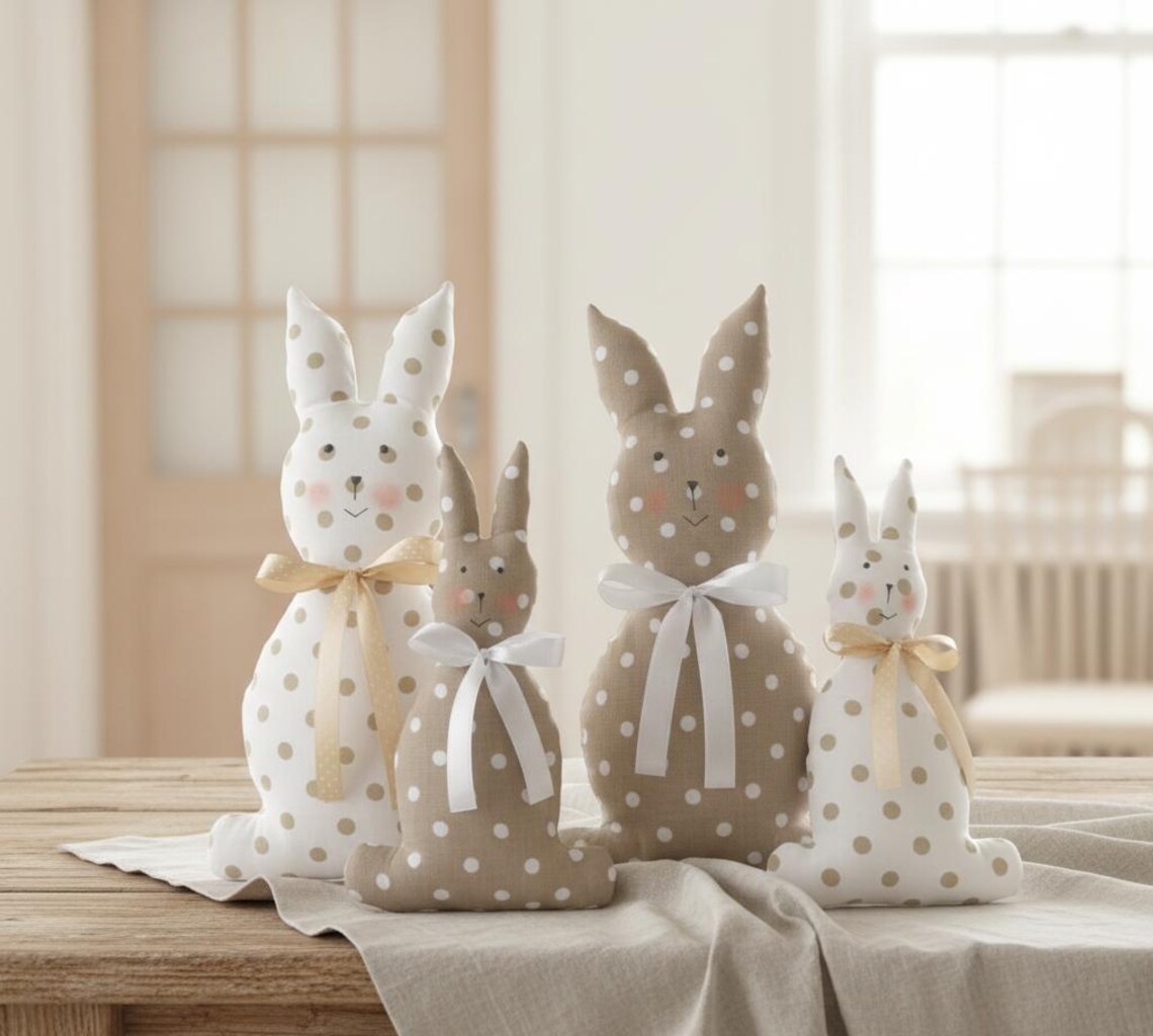 Neutral Rabbit Stuff For Rabbits Neutral Easter Bunny Decor Set, Beige and White Fabric Rabbits ...