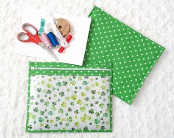 Shamrock Cross Stitch Project Bag: Vinyl Front, Thread Holder (13x11)