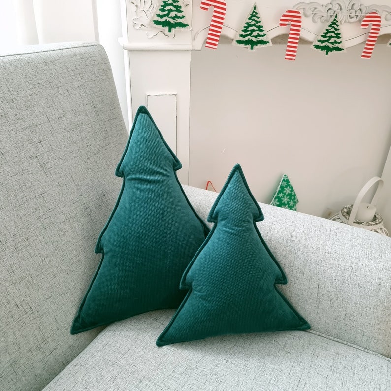 Christmas Tree Pillow Velvet Pillow Christmas Decoration Throw Pillow, Christmas Tree Shape Sofa Cushion, Decorative Pillow, image 1