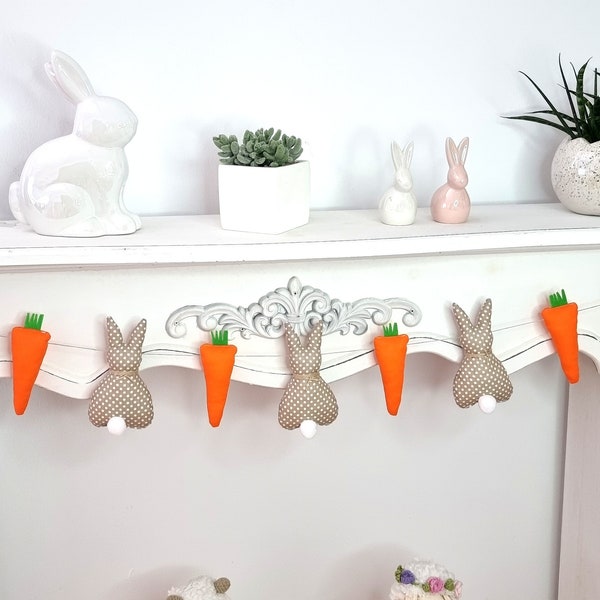 Easter Bunny Fabric Garland Carrot Fireplace Garland, Easter Bunny Decor Spring Garland