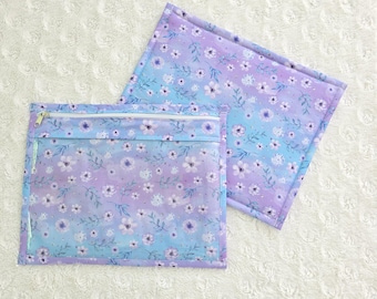 Bolsa de vinilo floral para proyectos de punto de cruz, organizador de bordado premium, bolsa para manualidades azul lavanda