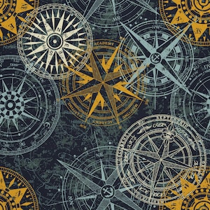 Meubelstof per meter Waterafstotende print, OXFORD, buitenstof - 100% polyester - Oeko-Tex I Motive: Compass Wind rose