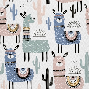 Polsterstoff Meterware Wasserabweisendes- Bedruckter, OXFORD,  Outdoorstoff - 100% Polyester - Oeko-Tex I Motiv: bunte Lamas und Kakteen