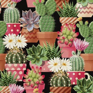 Tessuto da tappezzeria al metro Stampa idrorepellente, OXFORD, tessuto per esterni - 100% poliestere - Oeko-Tex I Motivo: Cactus in pentola