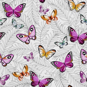 Water-repellent upholstery fabric by the meter - Printed, OXFORD, outdoor fabric - 100% Polyester - Oeko-Tex | Motif: Butterflies and leaves