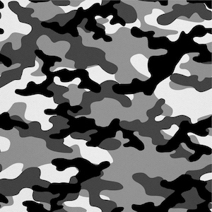 Puede incluir: Un patrón de camuflaje sin costuras en negro, gris y blanco. El patrón está formado por formas y líneas irregulares.
