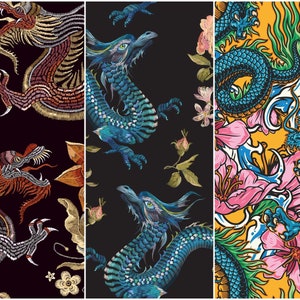 Heko Panels Panel materiałowy wodoodporny z 3 wzorami tkanina płócienna tkanina poliestrowa do szycia 121,5 x 153 cm Motyw: Smok