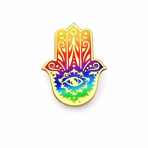 Pin de esmalte Hamsa arcoíris colorido / Símbolo espiritual con estilo vibrante