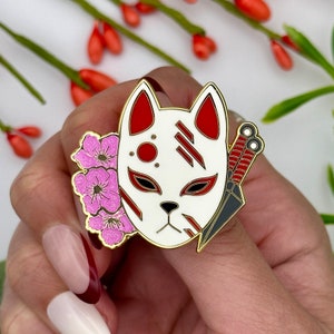 Kitsune Mask Enamel Pin | Japanese Fox Spirit Inspired Fashion
