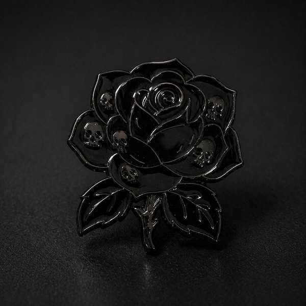 Black Rose Skull Enamel Pin – Gothic Rose Pin, Dark Aesthetic Jewelry, Occult Gift