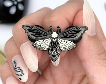 Glow In The Dark Moth Enamel Pin – Gothic Moth Skull Collectible