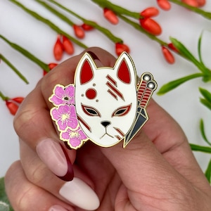 Kitsune Mask Enamel Pin | Japanese Fox Spirit Inspired Fashion