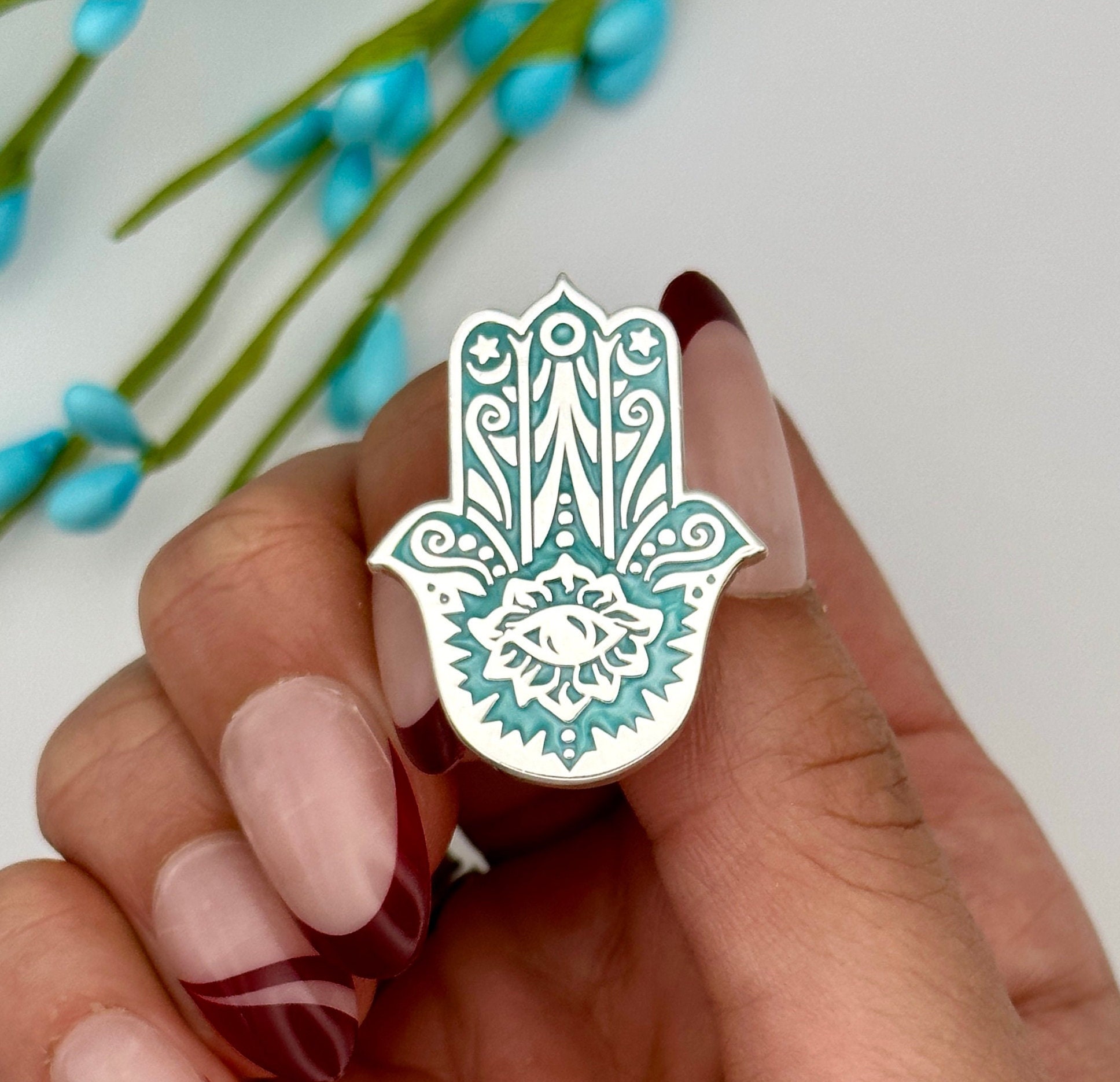 Teal Hamsa Pin