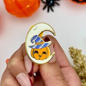 Moon Pumpkin Enamel Pin | Whimsical Lunar-inspired Halloween Accessory