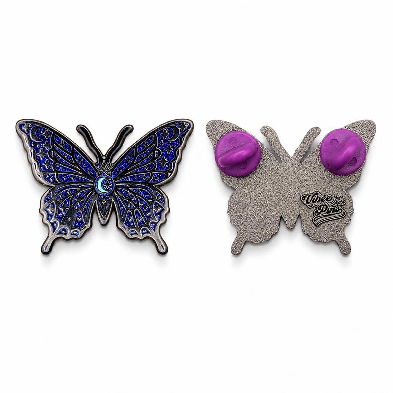 Pin esmaltado de mariposa celestial – Alas que brillan en la oscuridad, joyería cósmica galáctica imagen 3