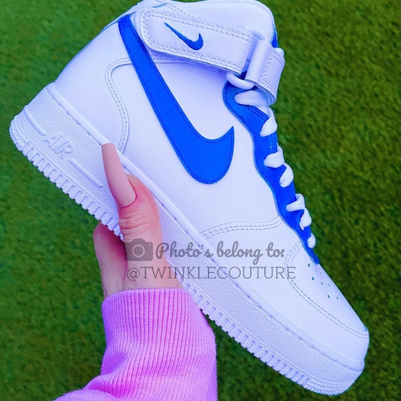 Royal Blue Custom Nike Air Force 1 Mid High Top Sneakers - Etsy Canada