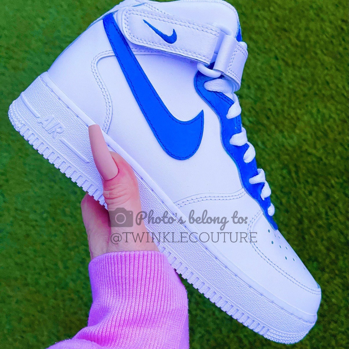 Air Force One Mid Top Customs, Neon Blue