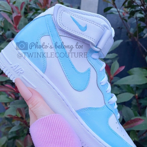 Baby Blue Custom Nike Air Force 1 Mid High Top Sneakers - Etsy
