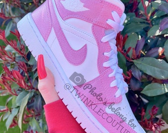 Custom Pink and Red Nike Air Jordan 1 Mid 