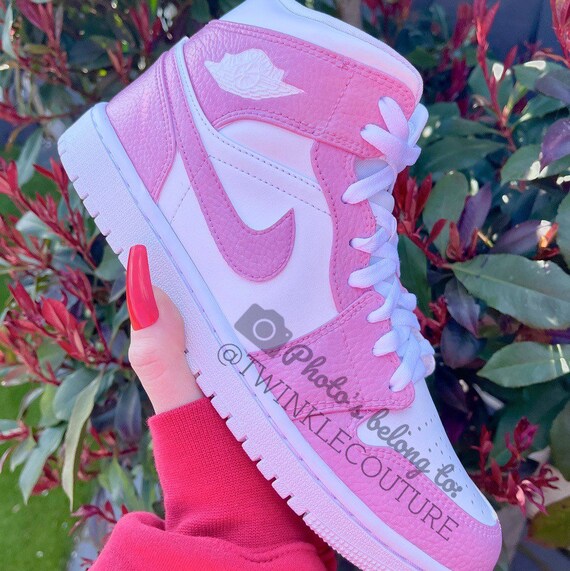 Pink Custom Jordan 1 Mid High Top Sneakers - Etsy Israel