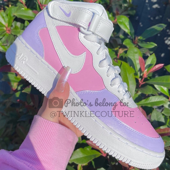 Custom Air Force 1 Neon Nike Af1 Trainers Shoes Pink/ Purple